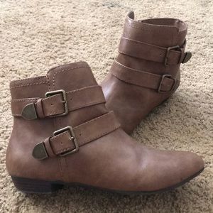 Express Brown Buckle Booties